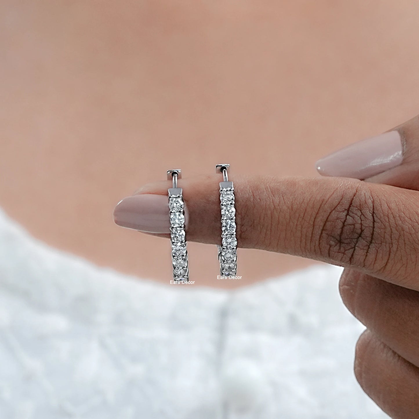 Round Cut Natural Diamond In-Out Hoop