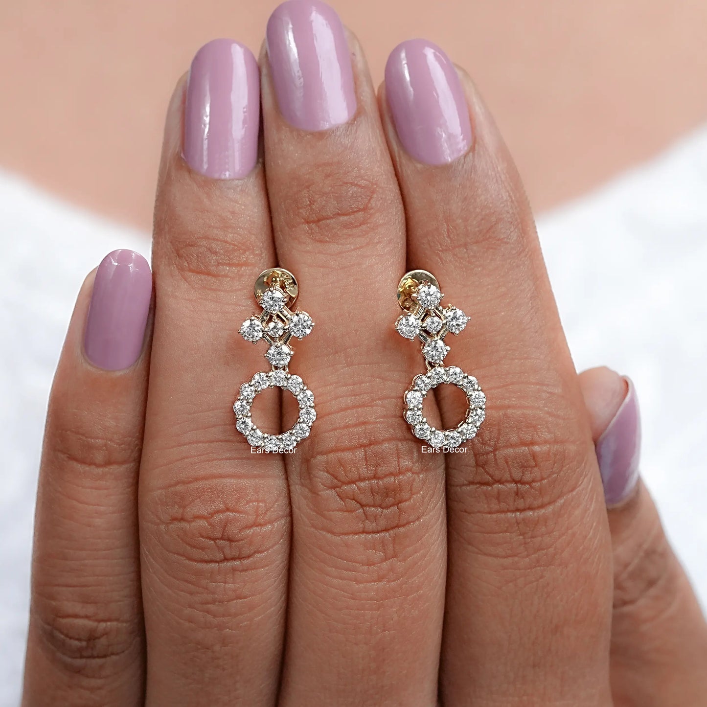 Open Circle Round Diamond Drop Earrings