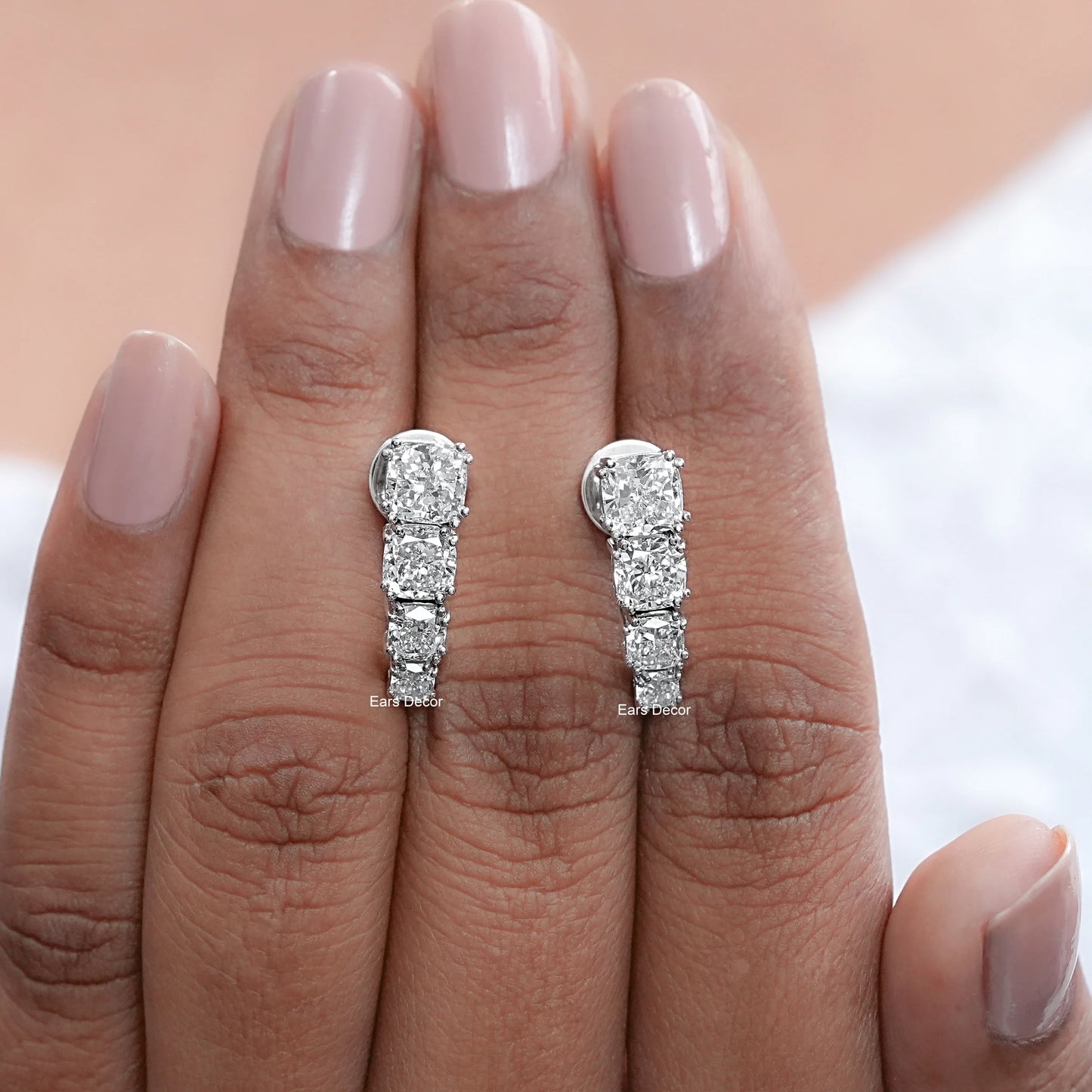 Cushion Cut Lab Diamond Tennis Drop Earrings