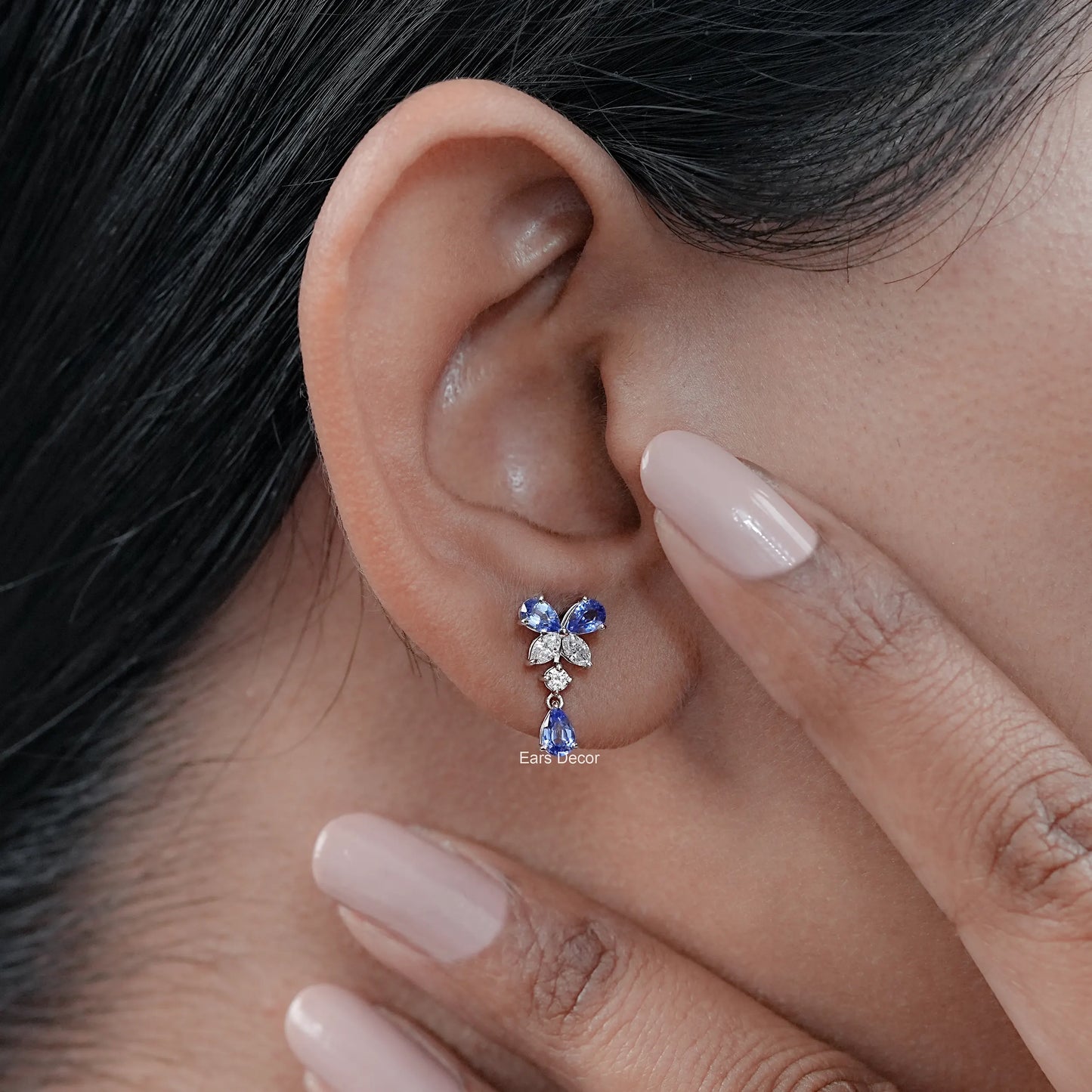 Sapphire Pear And Lab Diamond Dangle Earrings