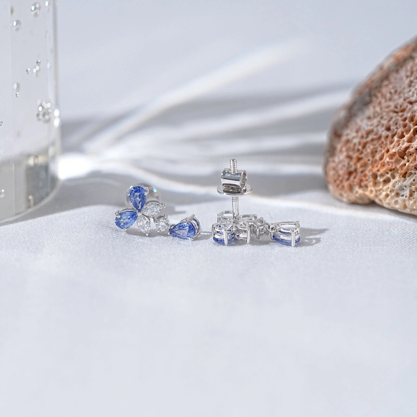 Sapphire Pear And Lab Diamond Dangle Earrings