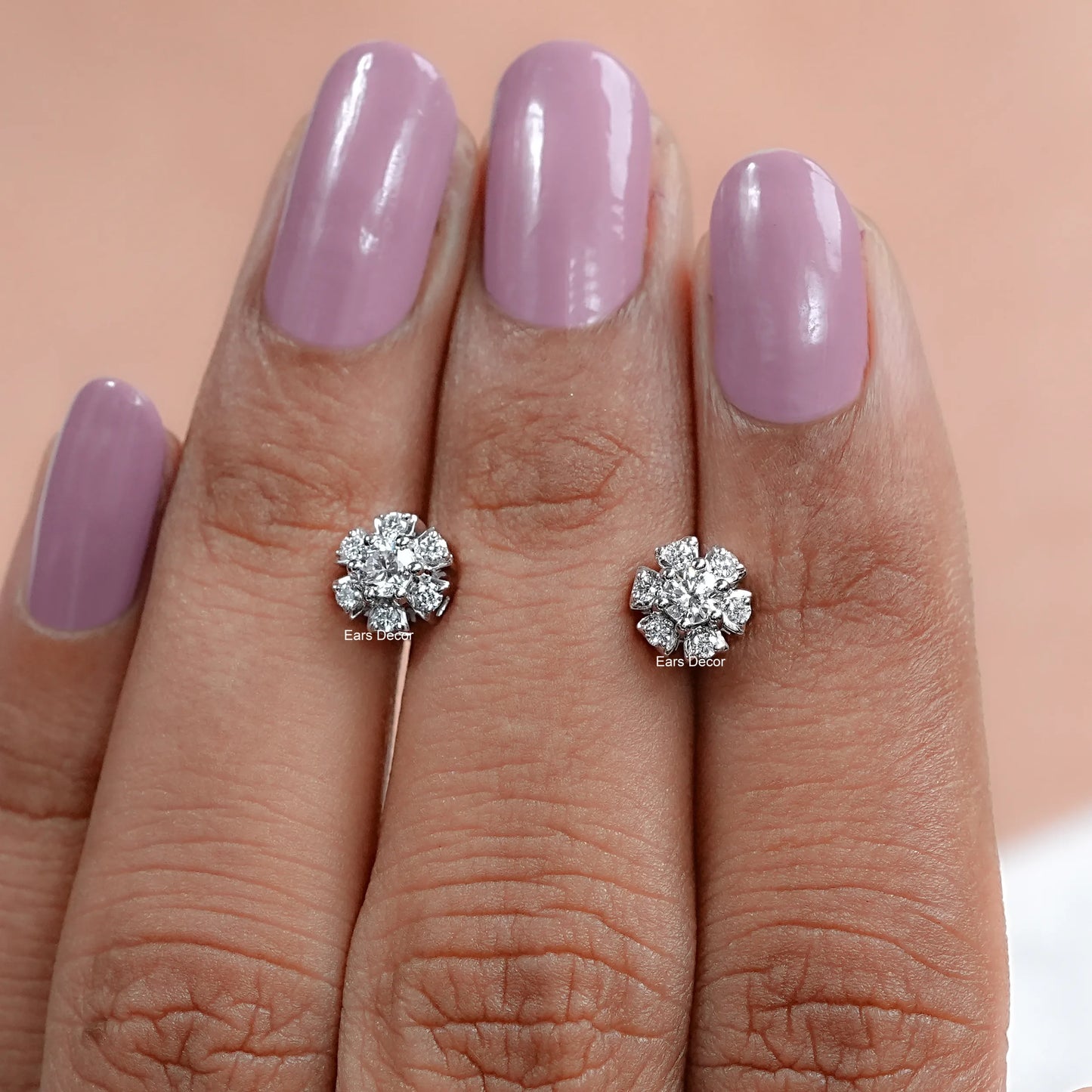 Round Cut Lab Grown Diamond Flower Stud Earrings