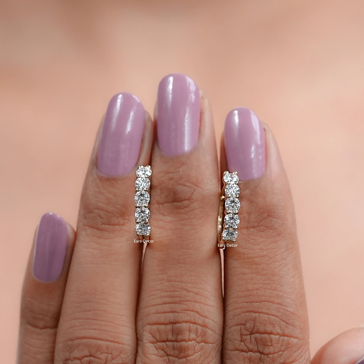 Round Cut Lab Grown Diamond Five Stone Hoop Earrings