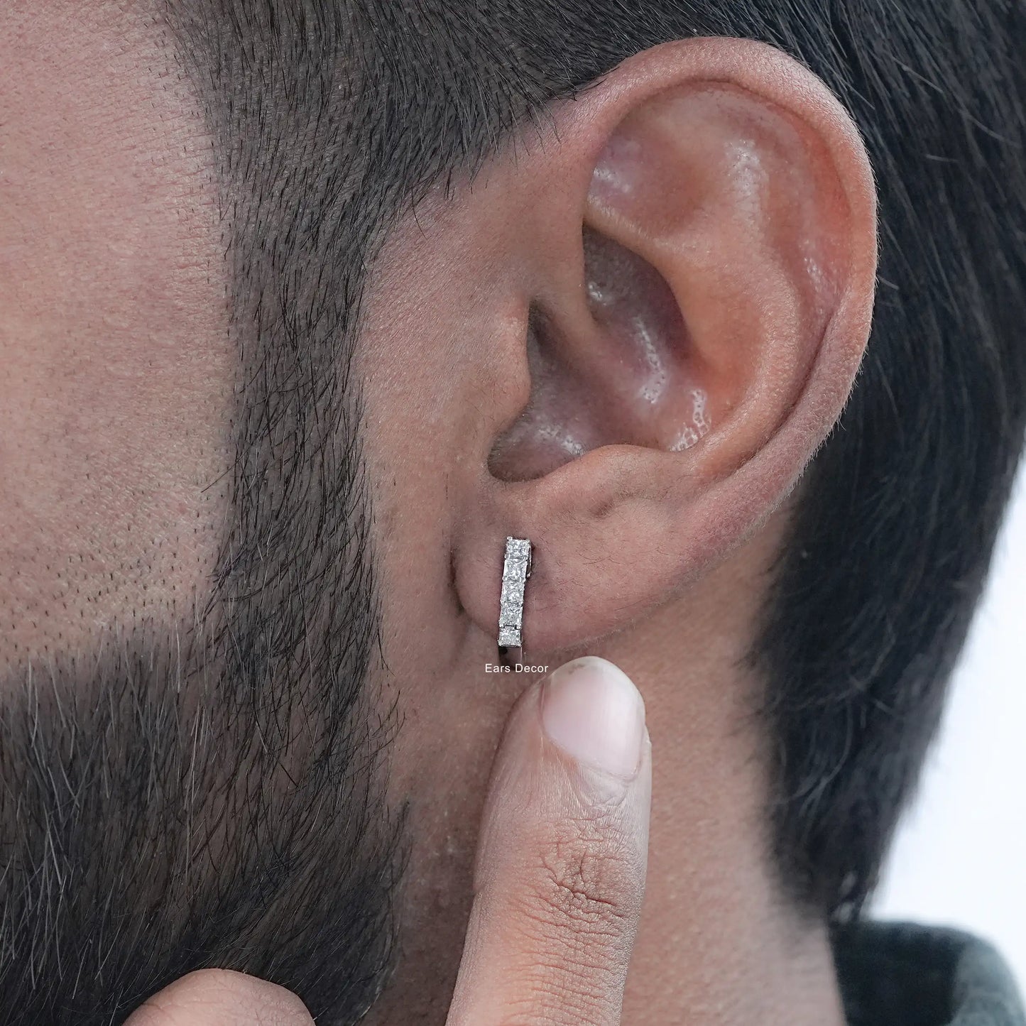 Princess Cut Lab Grown Diamond Men's Hoop Earrings