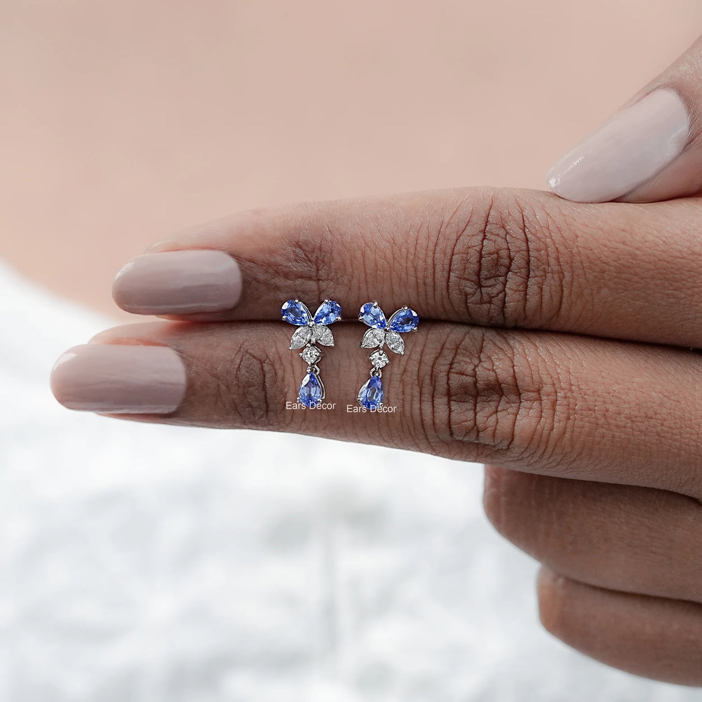 Sapphire Pear And Lab Diamond Dangle Earrings