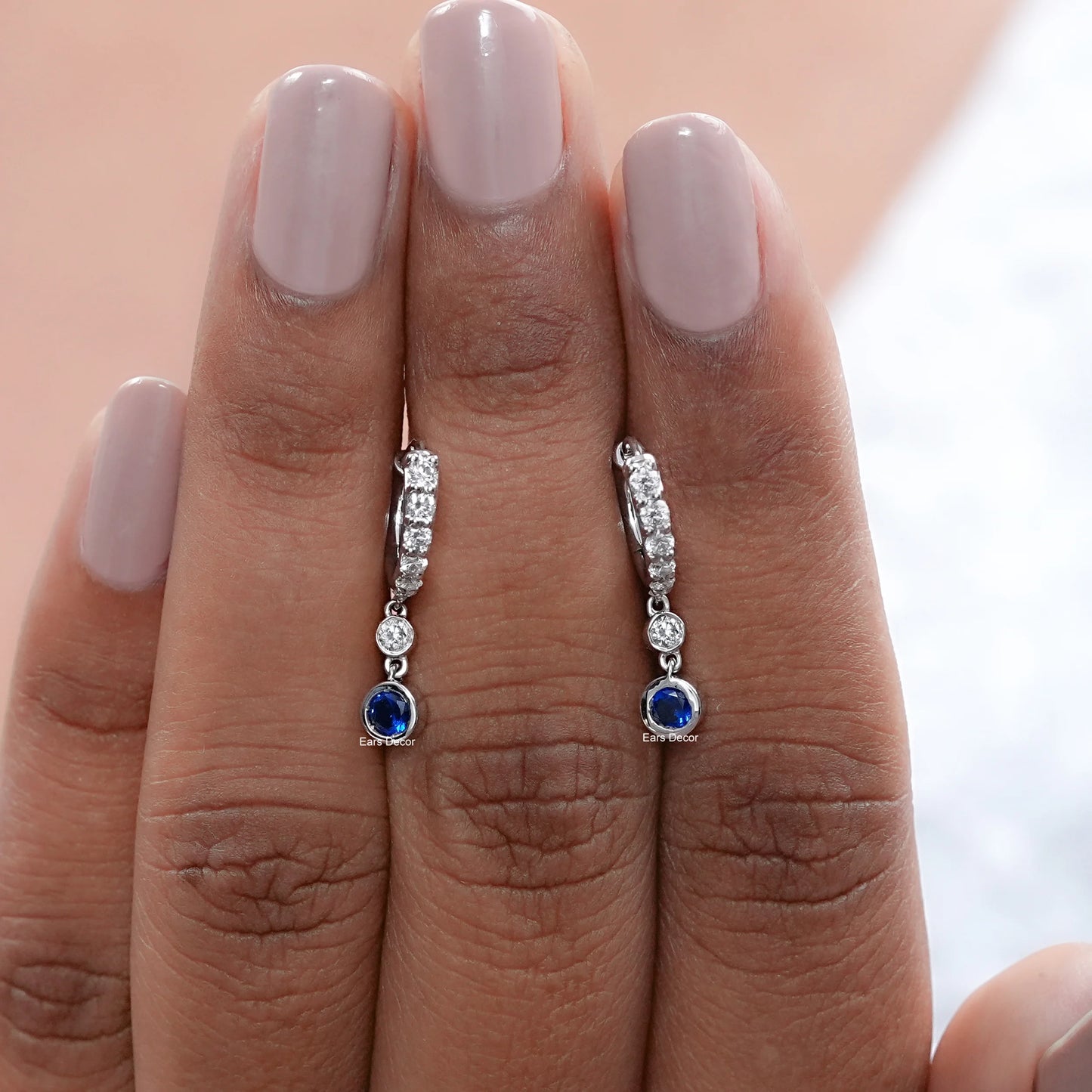 Sapphire Round Bezel Set Huggie Drop Earrings