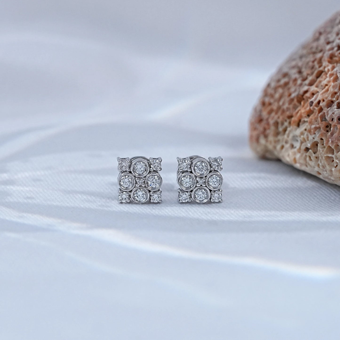 Bezel Set Round Cut Lab Diamond Cluster Stud Earrings