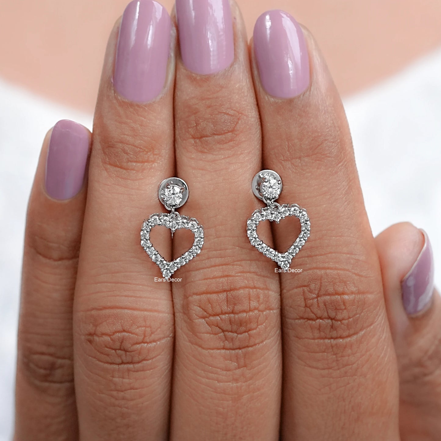 Round Cut Natural Diamond Open Heart Dangle Earrings