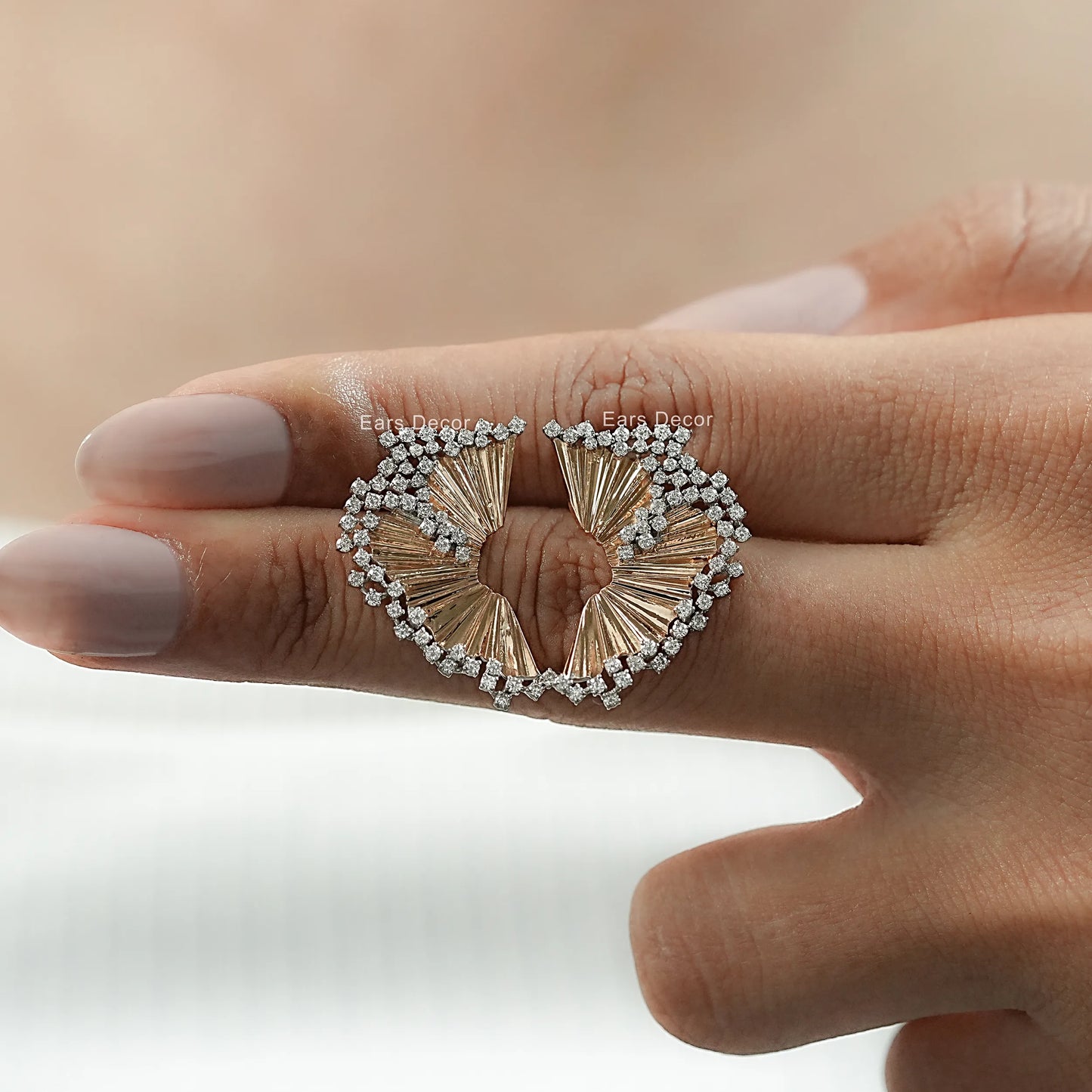 Round Cut Lab Diamond Fan Shaped Stud Earring.