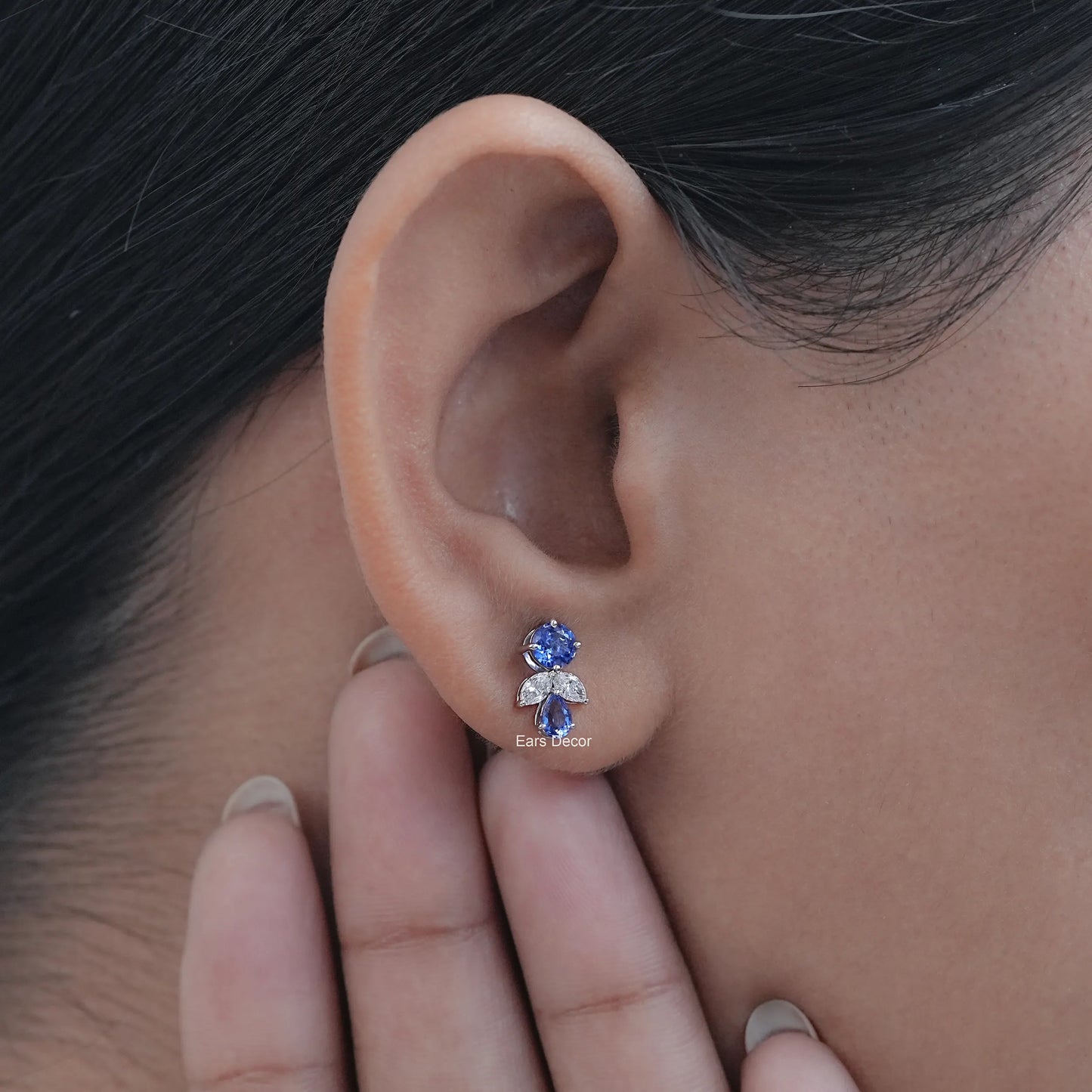 Sapphire Round And Pear Gemstone Drop Earrings