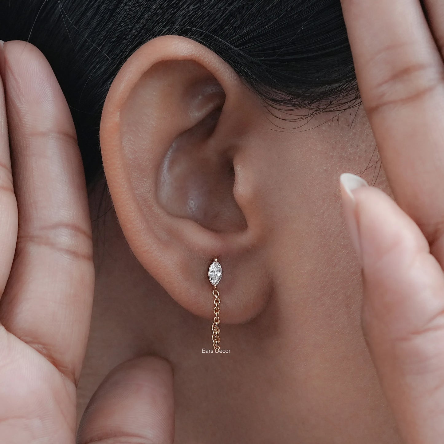 Marquise Lab Diamond Chain Dangle Earrings