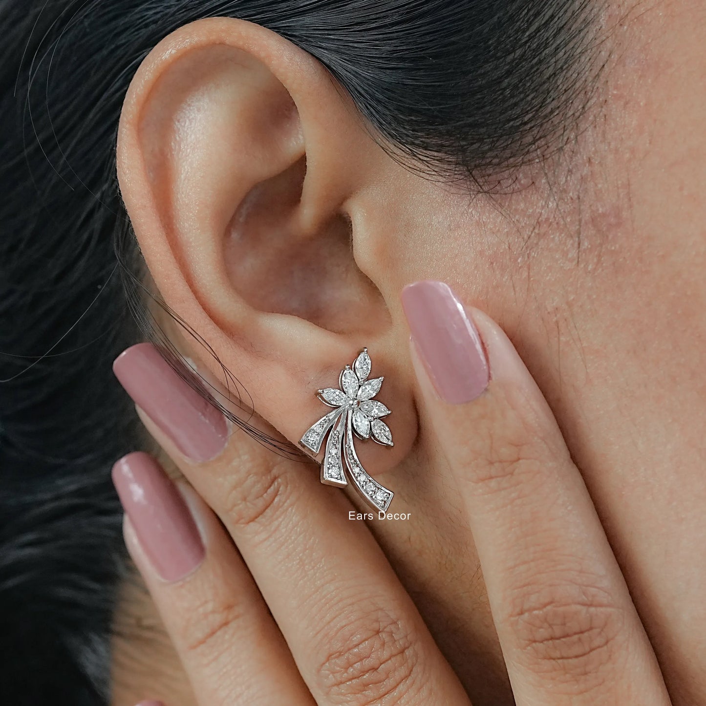 Marquise Cut Leaf Shaped Lab Diamond Stud Earrings