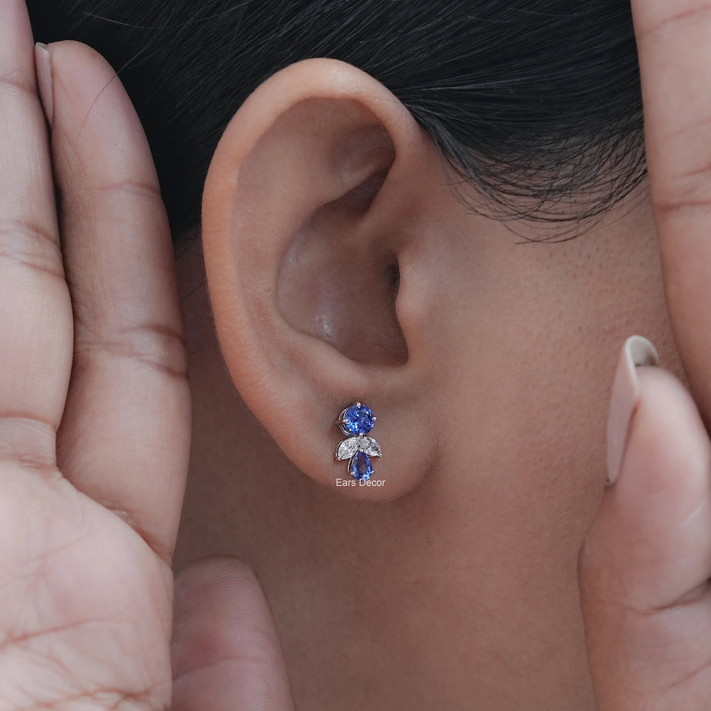 Sapphire Round And Pear Gemstone Drop Earrings