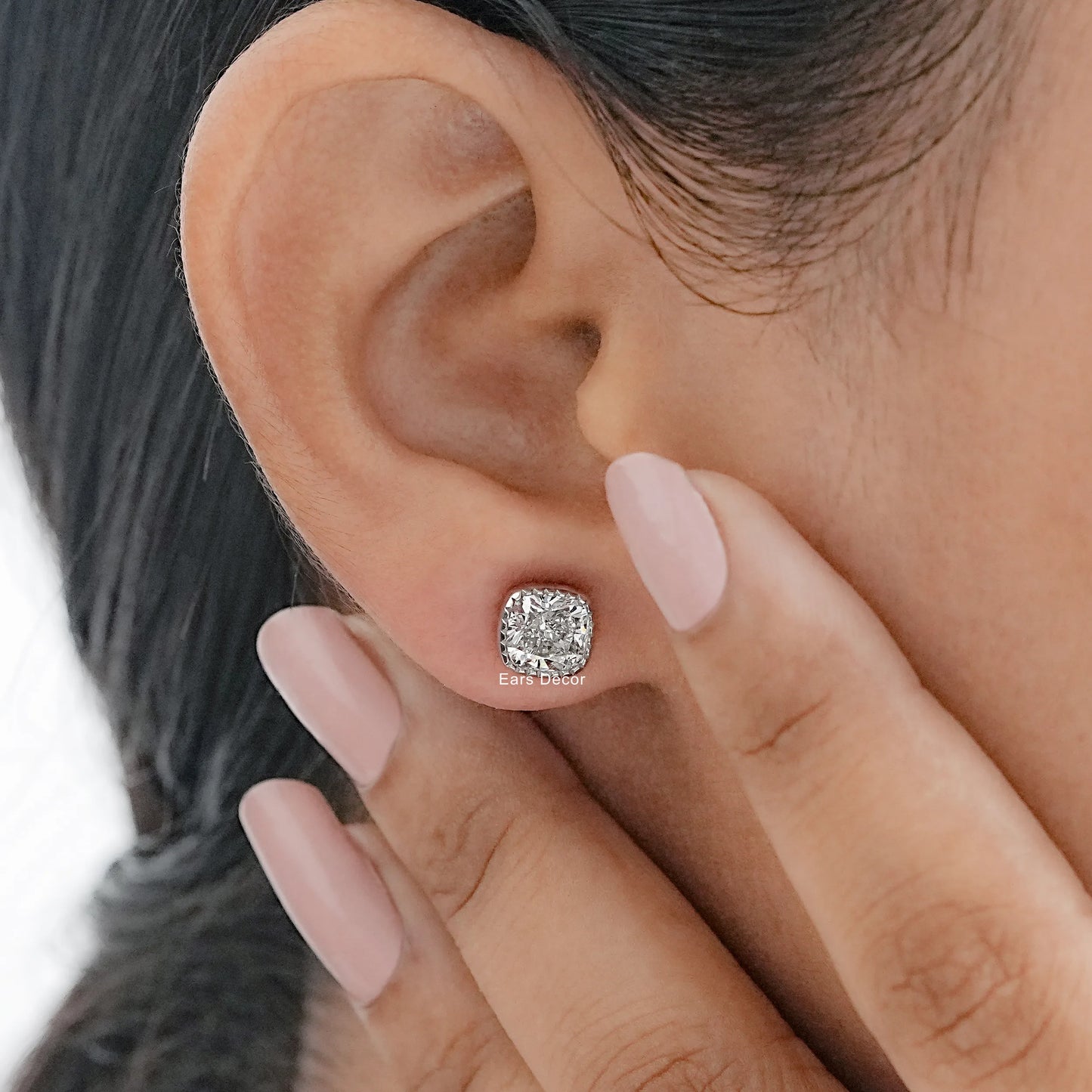 Cushion Cut Lab Diamond Milgrain Stud Earrings
