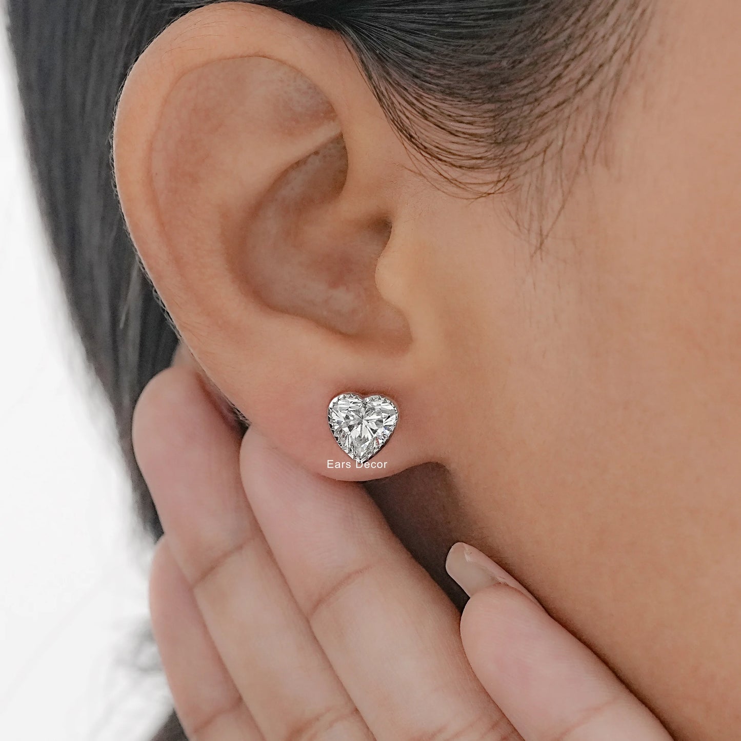 Lab Diamond Heart Cut Milgrain Set Stud Earrings
