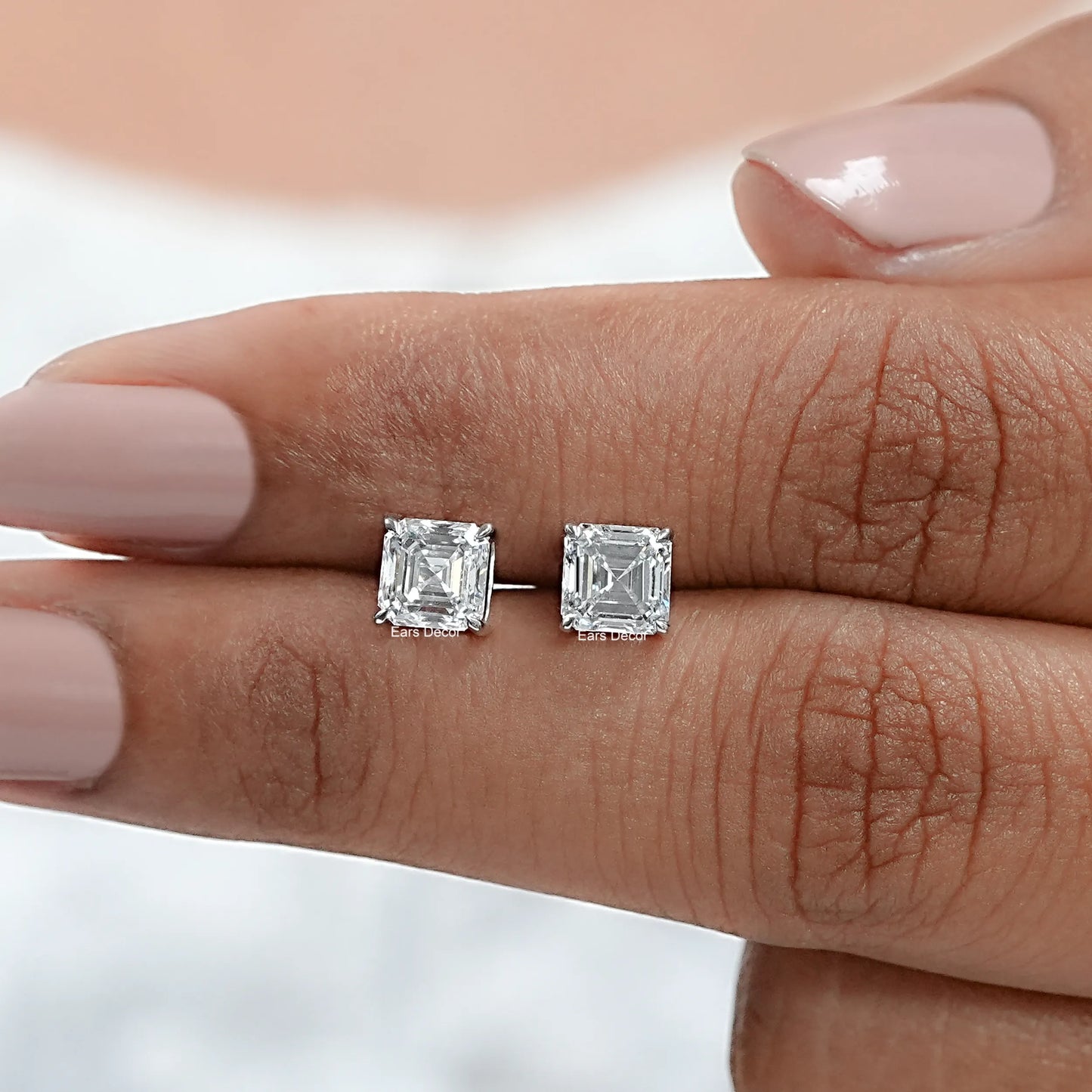 Asscher Cut Natural Diamond Dainty Stud Earrings