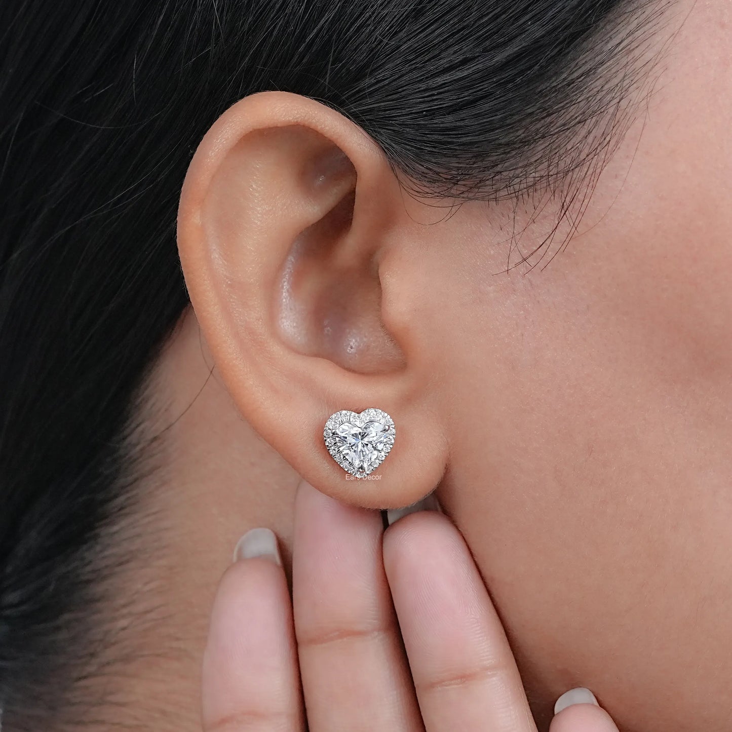 Heart Brilliant Cut Halo Lab Diamond Stud Earrings