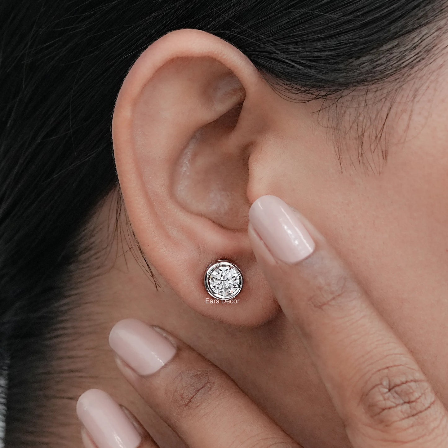 Round Cut Moissanite Bezel Set Stud Earrings