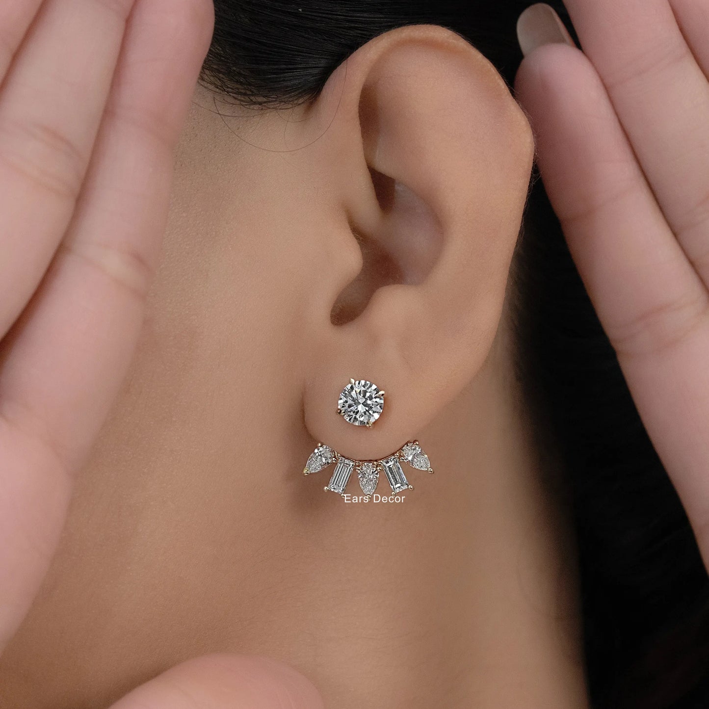 Multi Shape Ear Jacket Stud Earrings