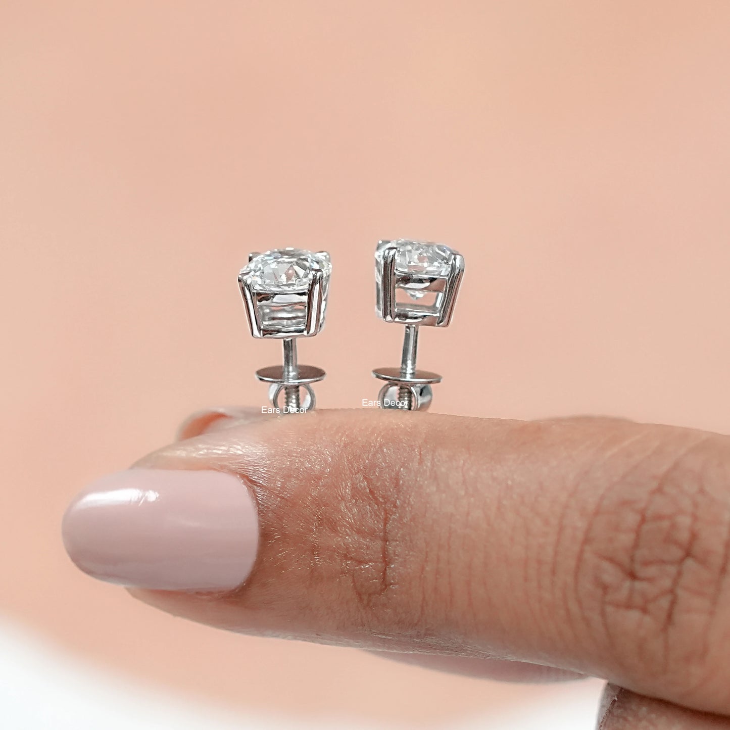 classic solitaire diamond stud earrings with screw back setting