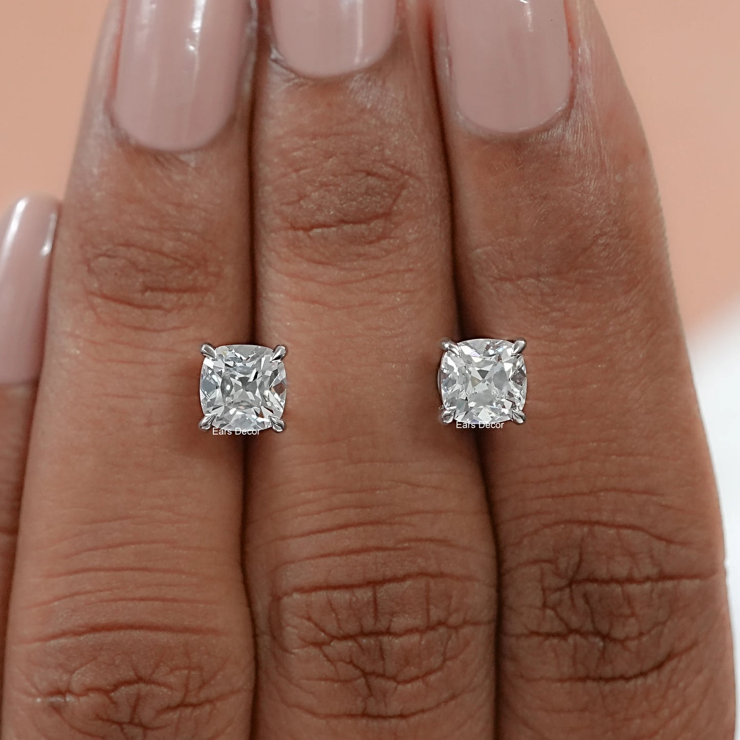 Square Old Mine Cushion Lab Diamond Stud Earrings