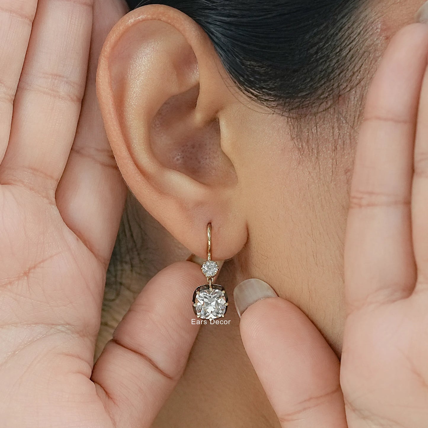 Old Mine Cut Diamond Dangle Drop Earring