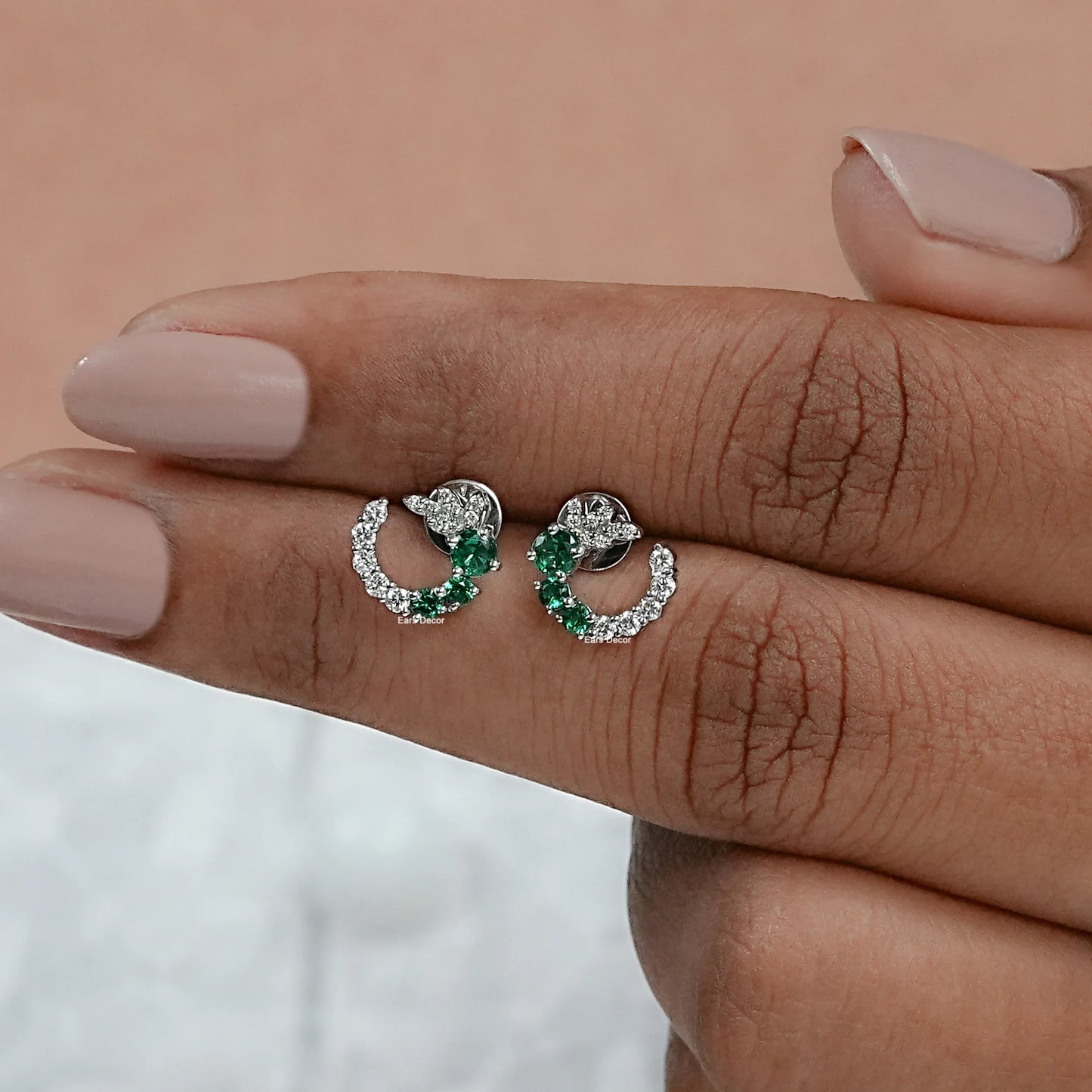 Green Gemstone Spiral Stud Earrings