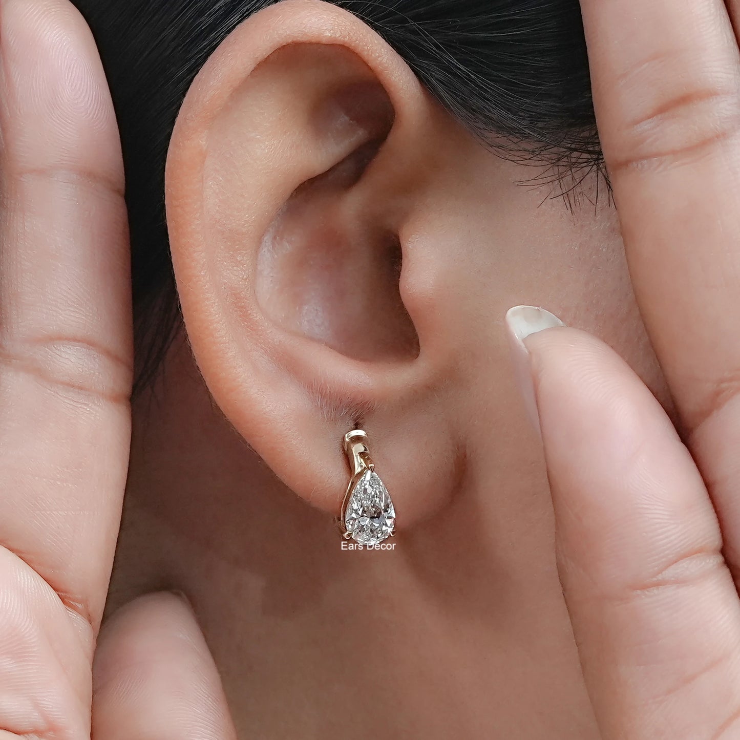 Pear Cut Lab Diamond Huggies Hoop Earrings
