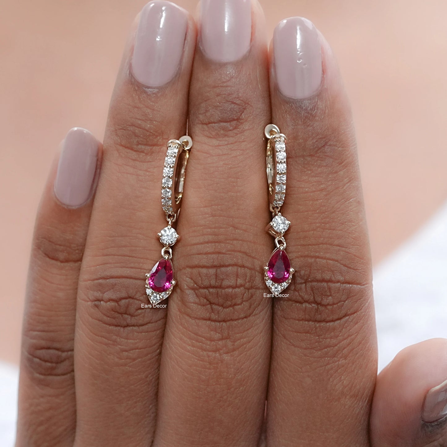 Pear Cut Gemstone Round Dangle Hoop Earrings