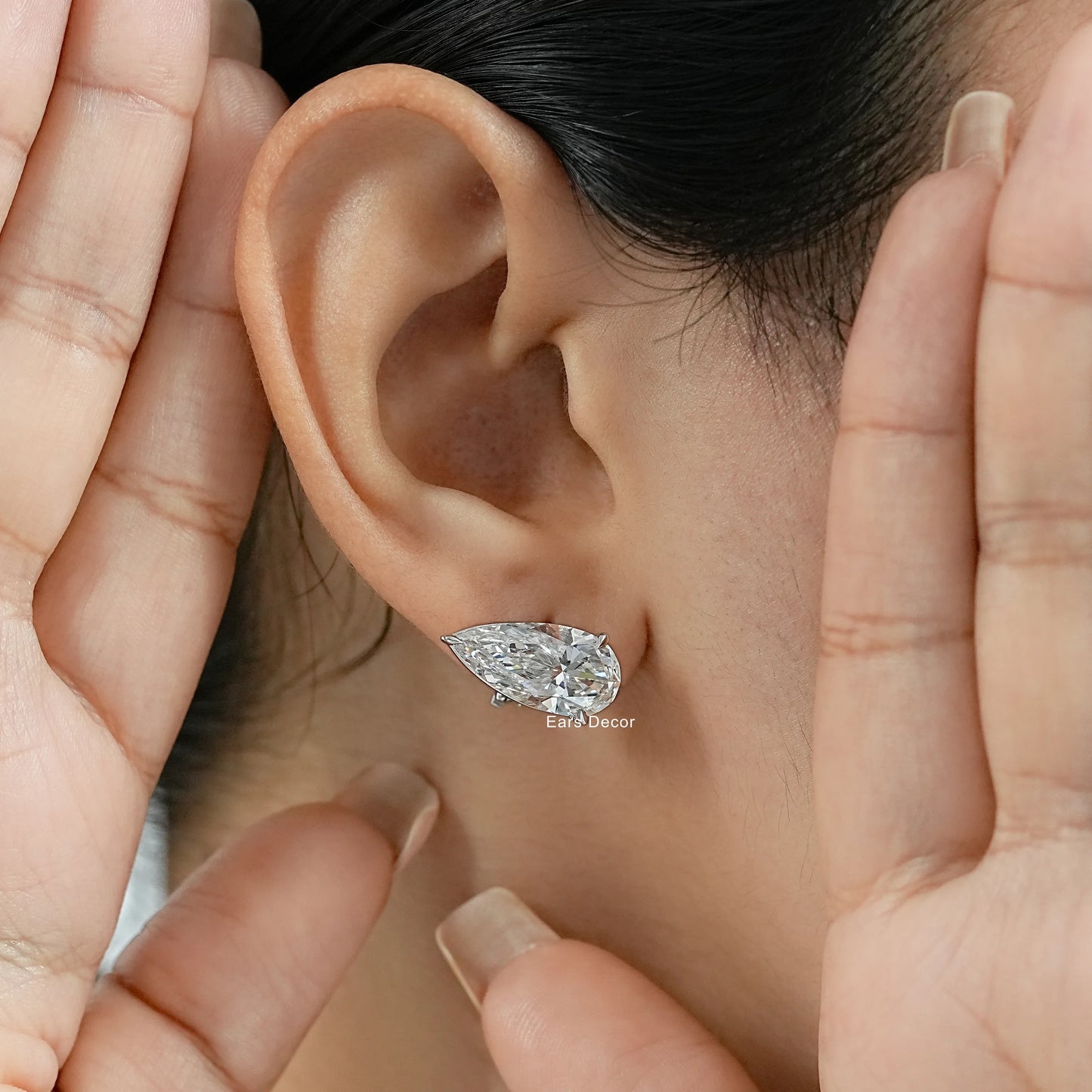Clip On Pear Lab Diamond Stud Earrings