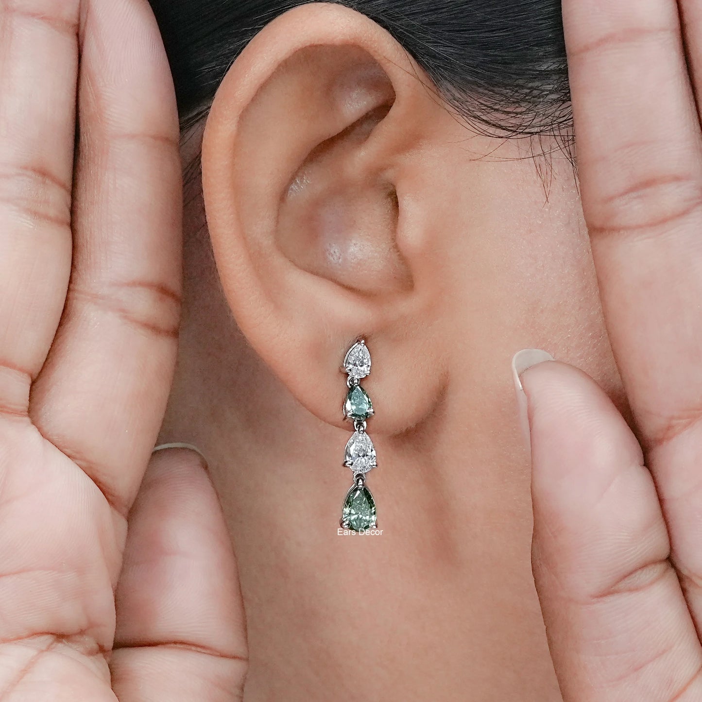 Green Pear Lab Diamond Dangle Earrings