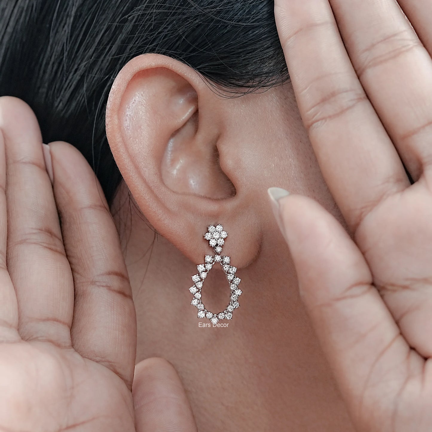 Open Pear Round Lab Diamond Drop Dangle Earrings