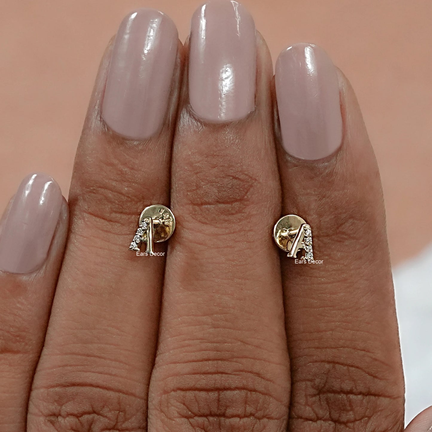 Round Cut Natural Diamond Letter Stud Earrings