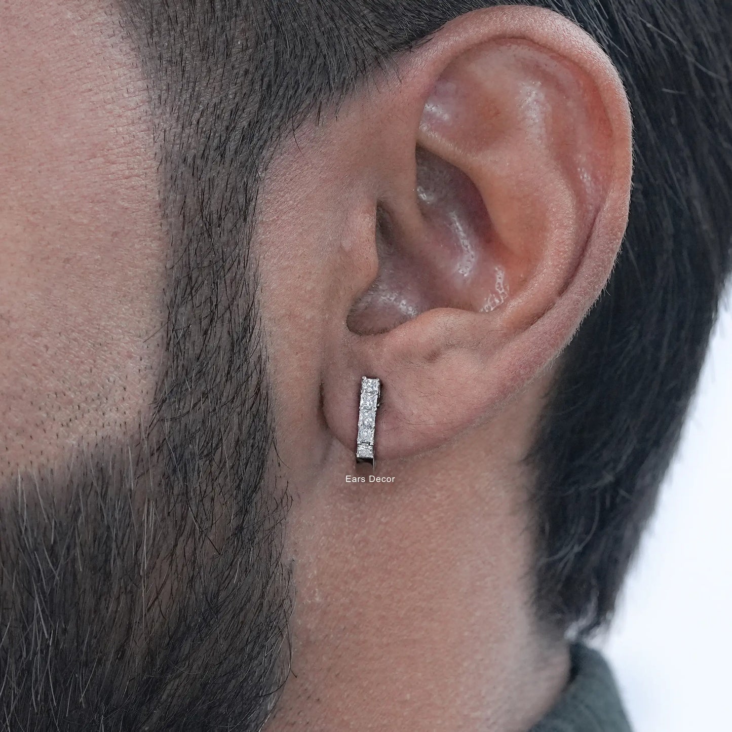Princess Cut Lab Grown Diamond Men's Hoop Earrings