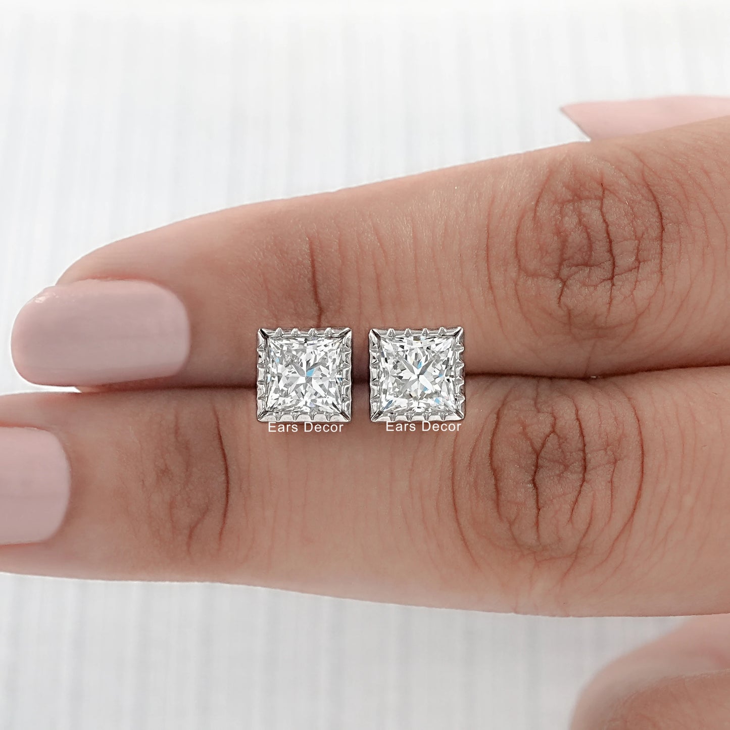 Princess Cut Lab Diamond Milgrain Stud Earrings