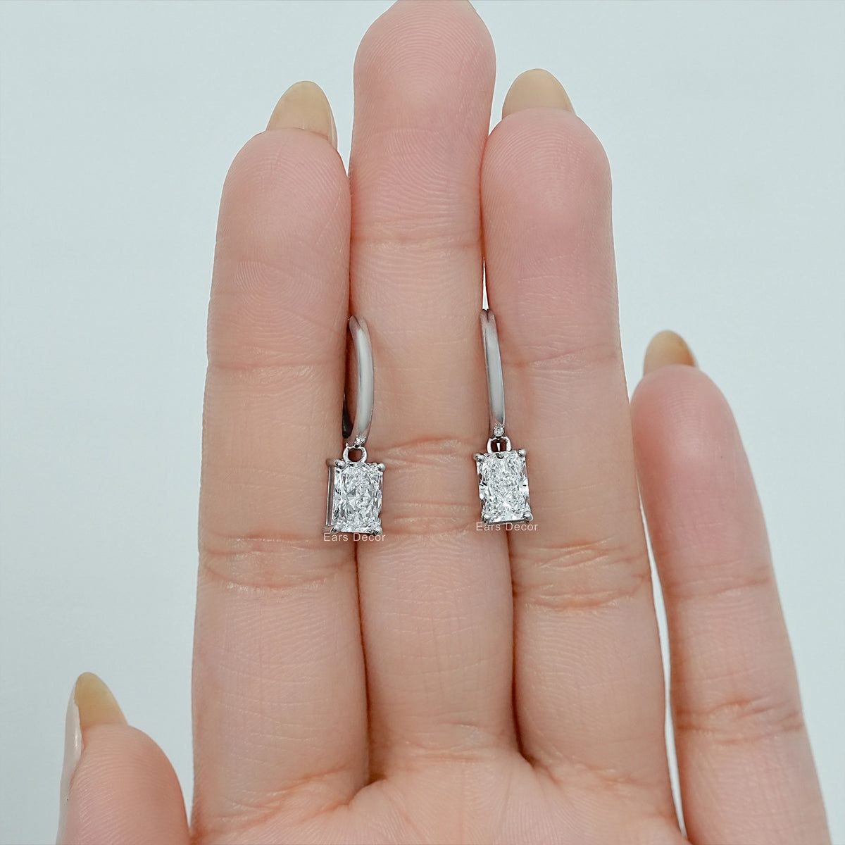 Lab Radiant Diamond Dangle Earrings