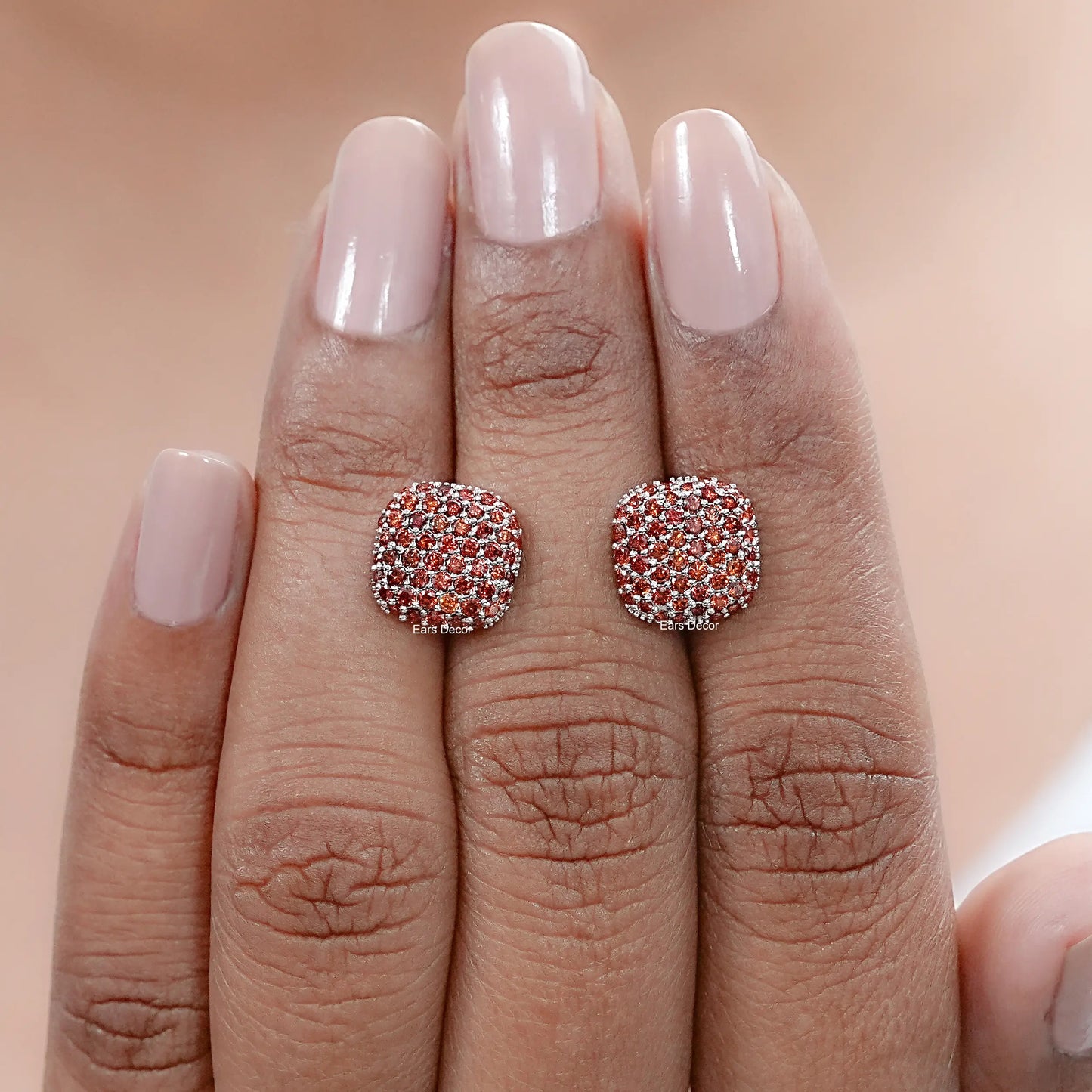 Red Round Lab Diamond Pave Stud Earrings