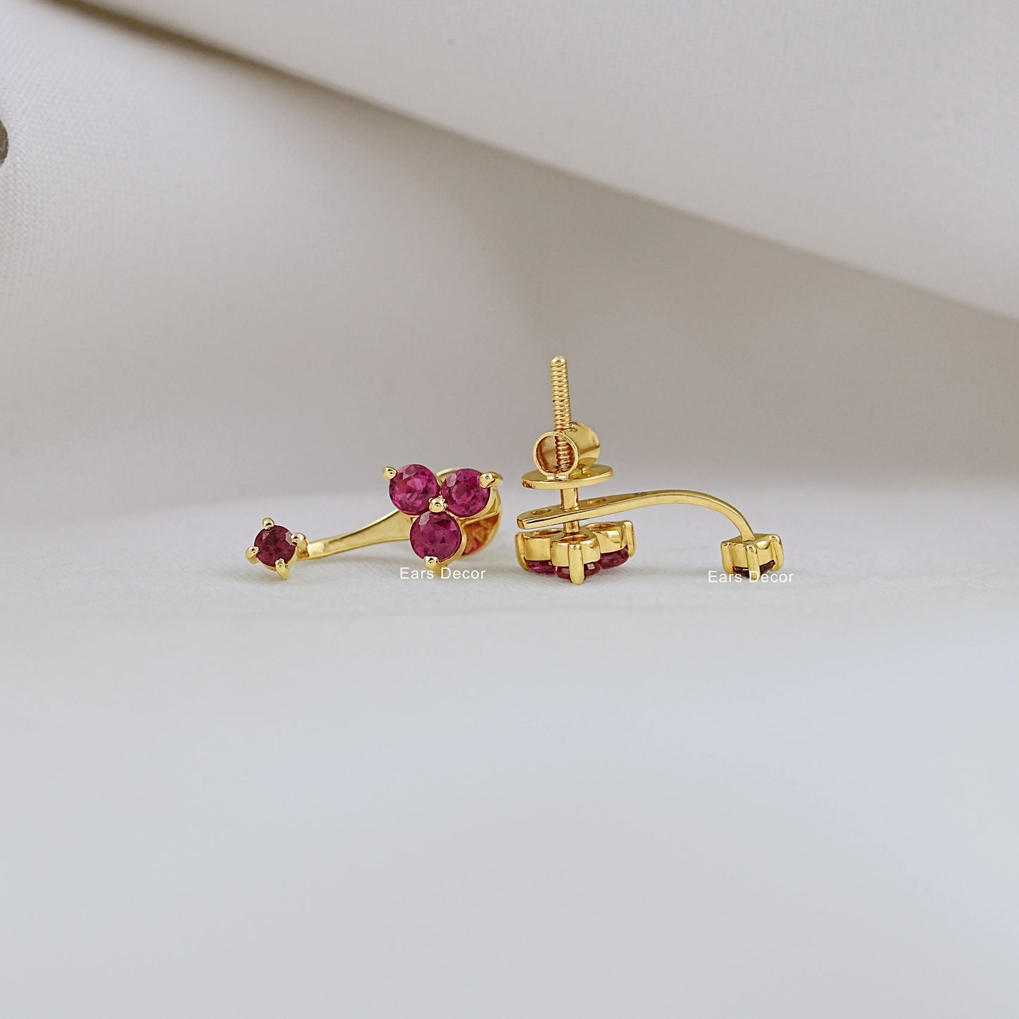 Red Ruby Gemstone Jacket Earring