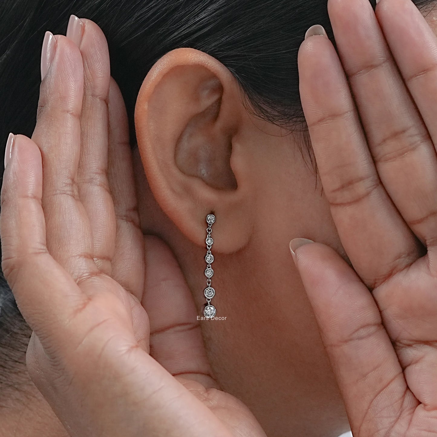 Round Diamond Bezel Set Dangle Drop Earrings