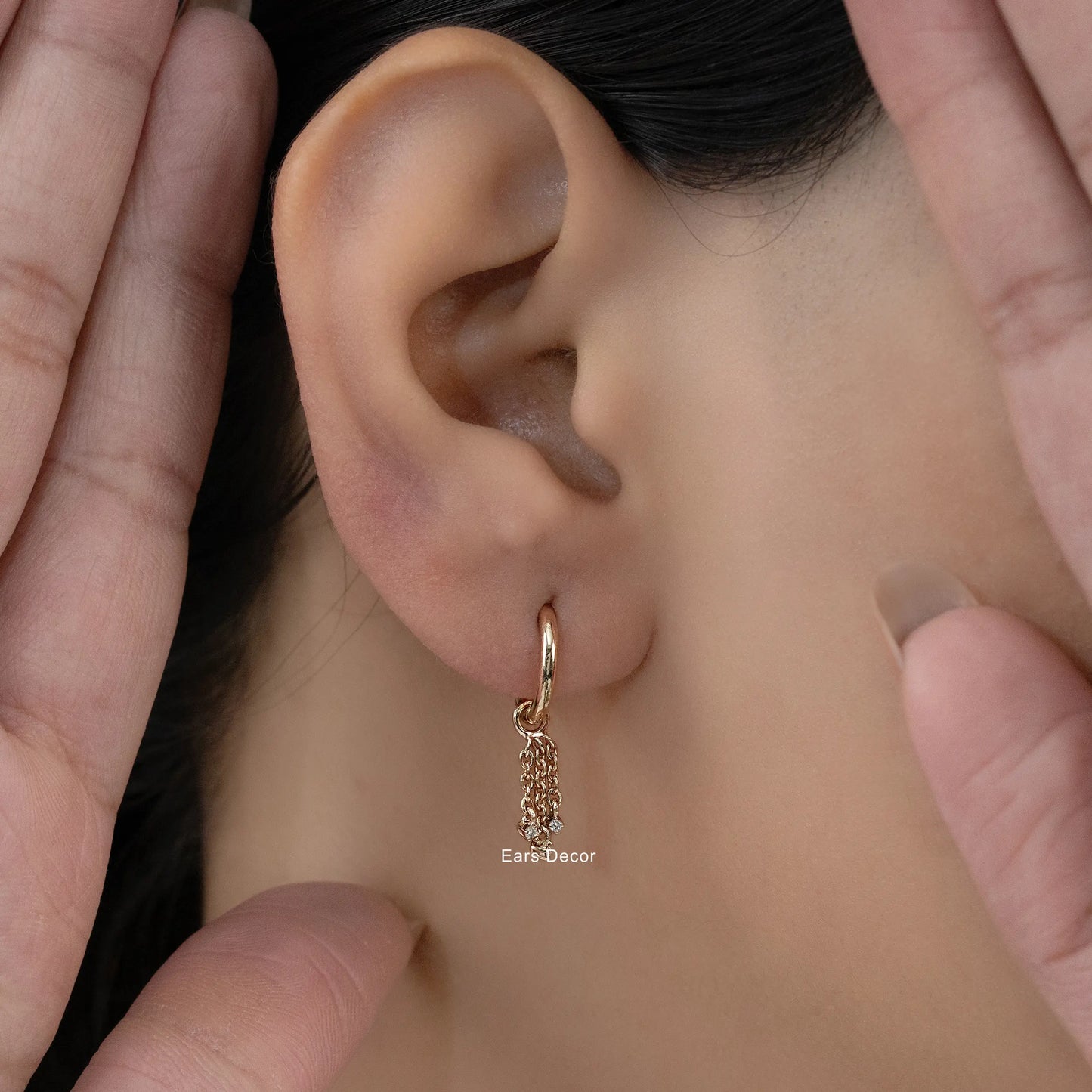 Round Cut Dangle Chain Hoop Earring