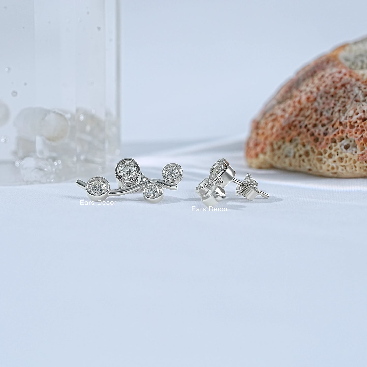 Round Diamond Ear Climber Stud Earring