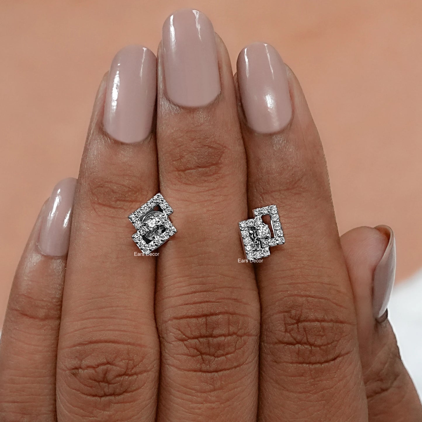 Rectangle Shape Round Cut Natural Diamond Cluster Earrings