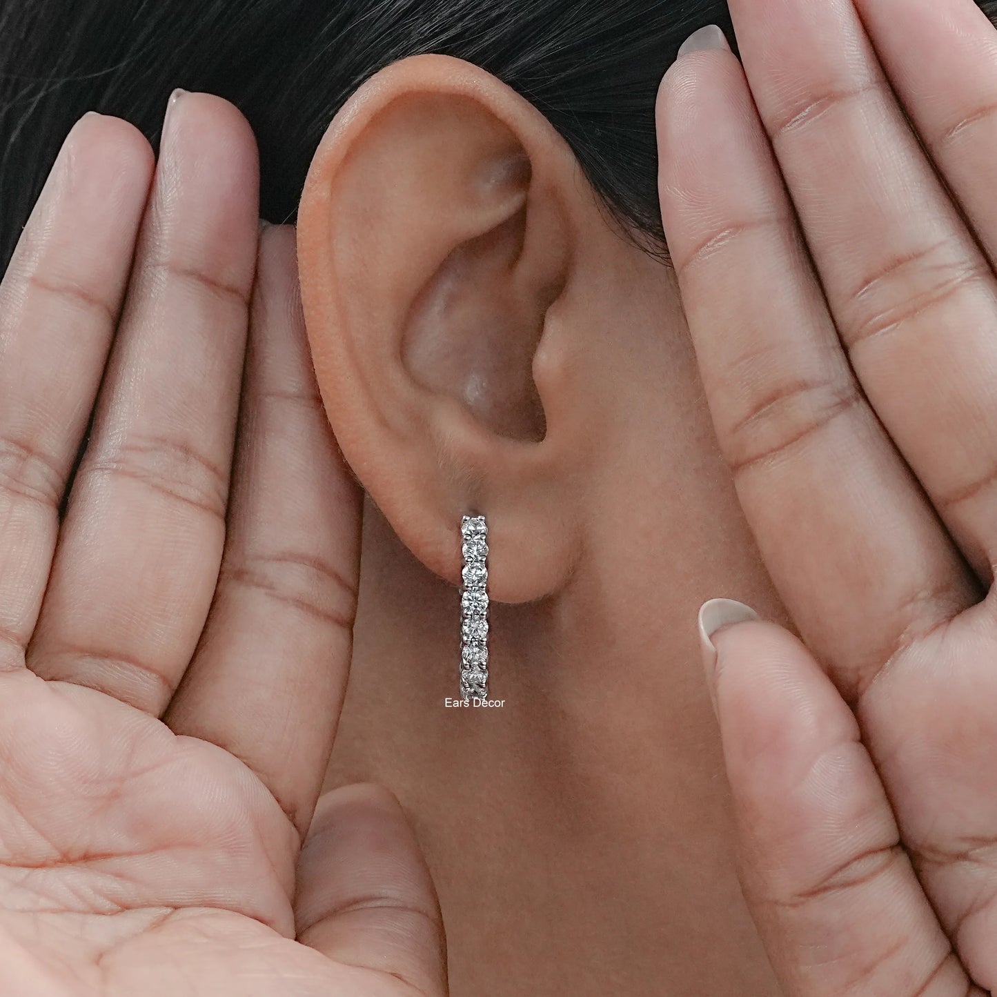 Round Diamond In-Out Hoop Earrings