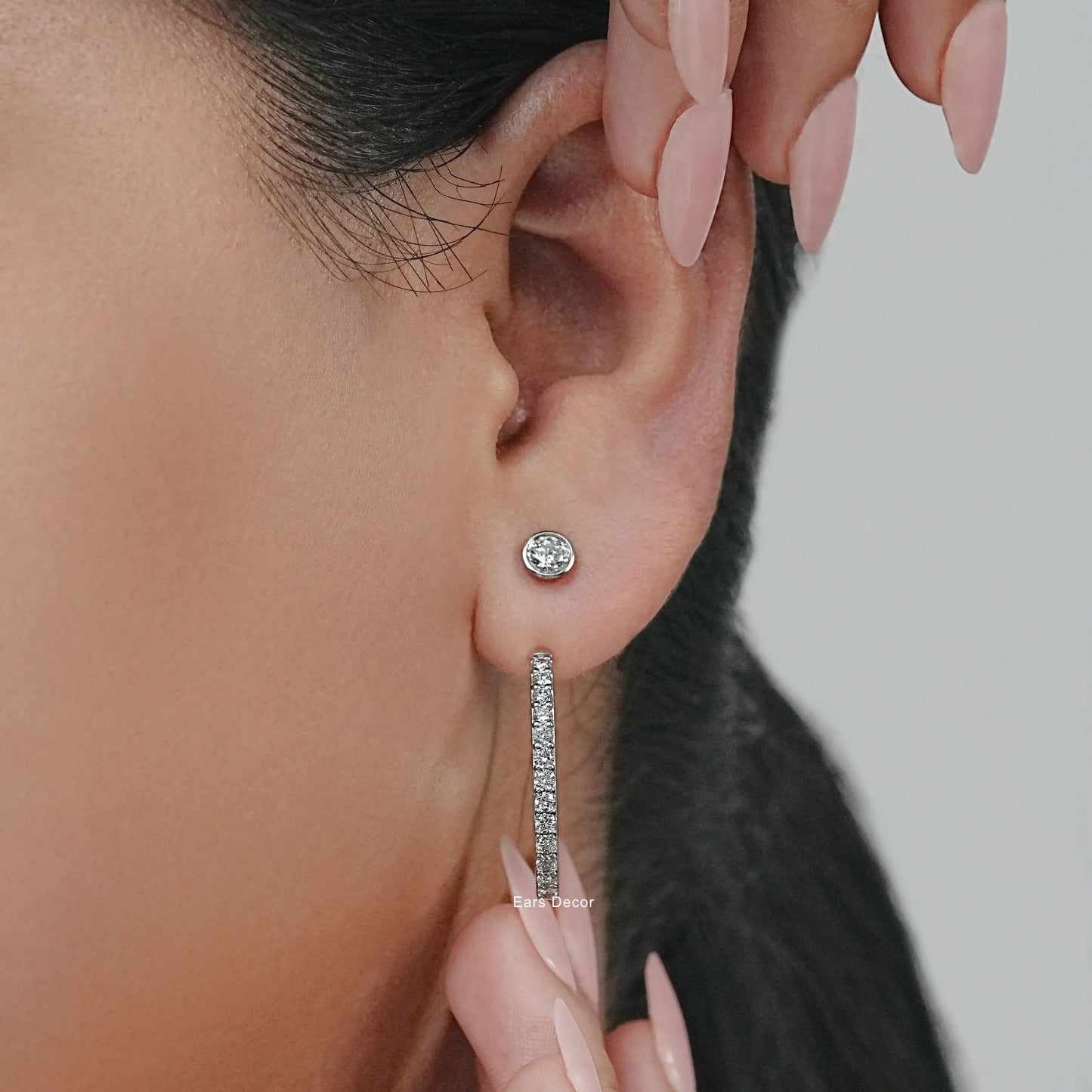 Round Diamond With Hoop Jacket Earring