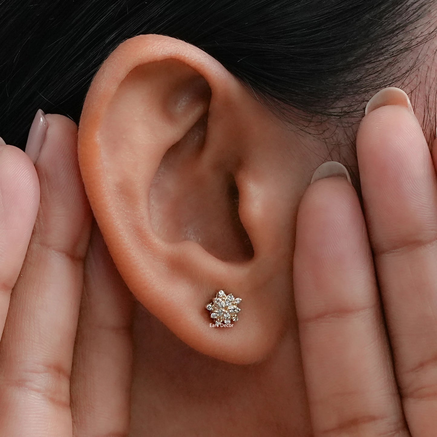 Floral Style Round Cut Lab Grown Diamond Stud Earrings