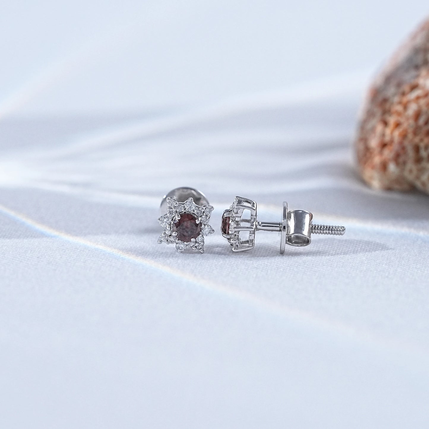 Garnet Gemstone And Diamond Cluster Stud Earrings