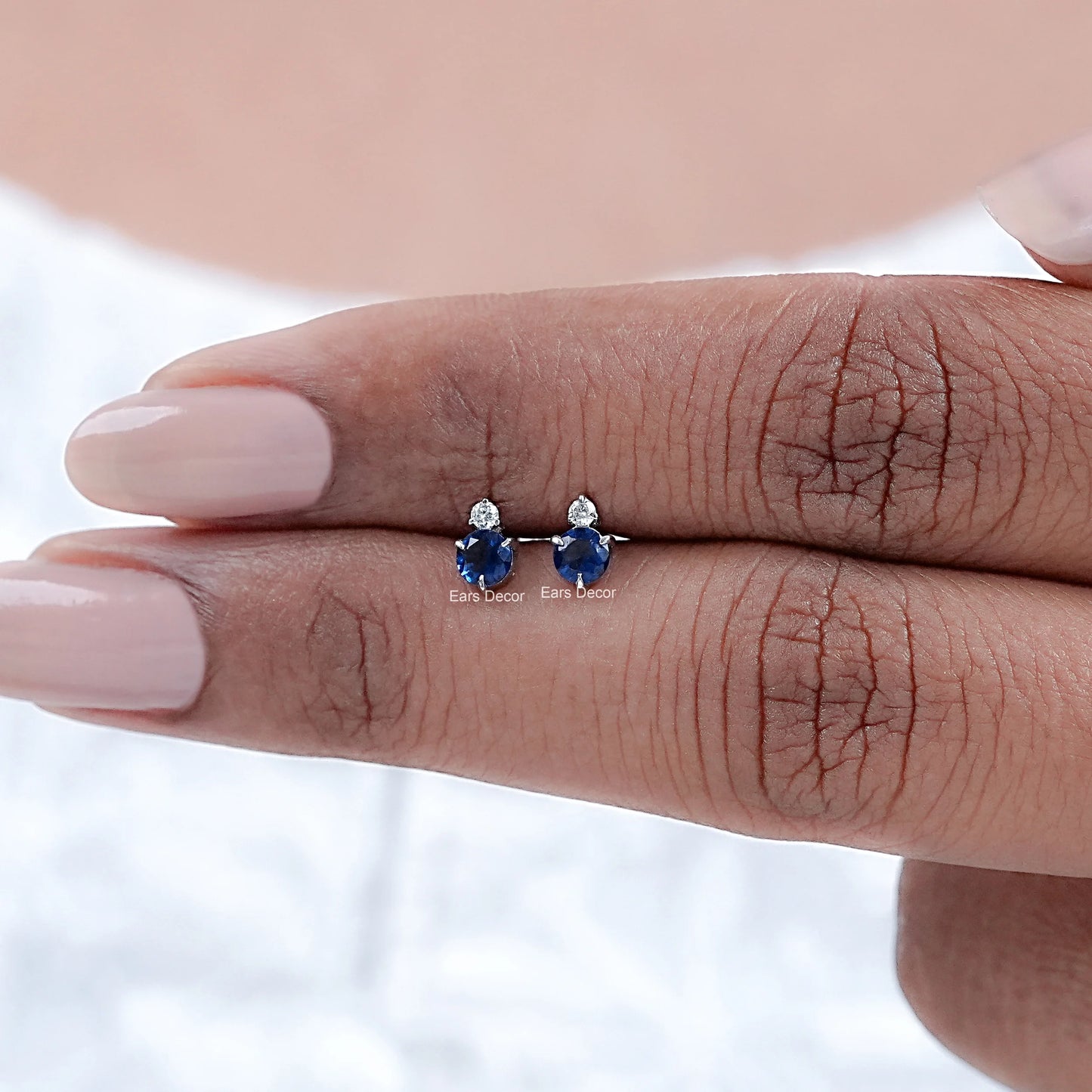Round Cut Sapphire Two Stone Stud Earrings