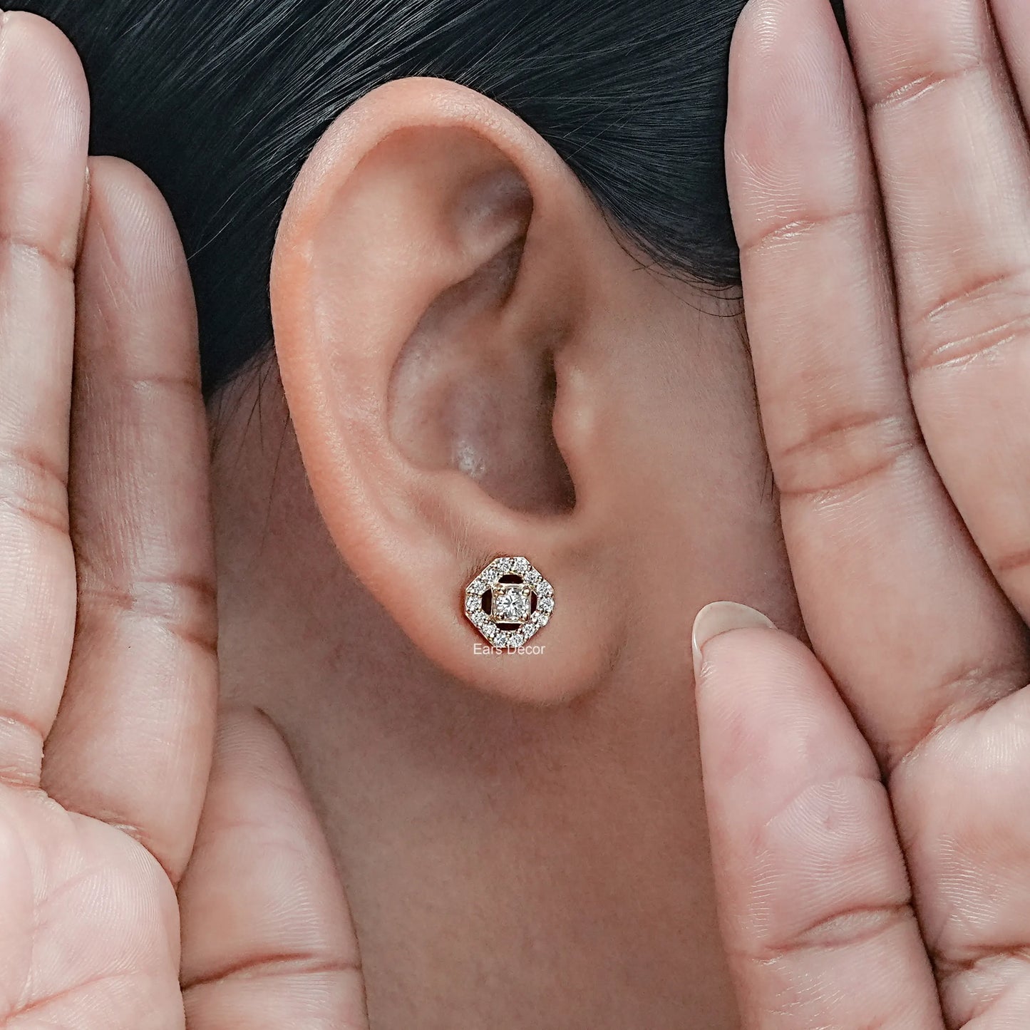 Round Cut Lab Diamond Halo Stud
