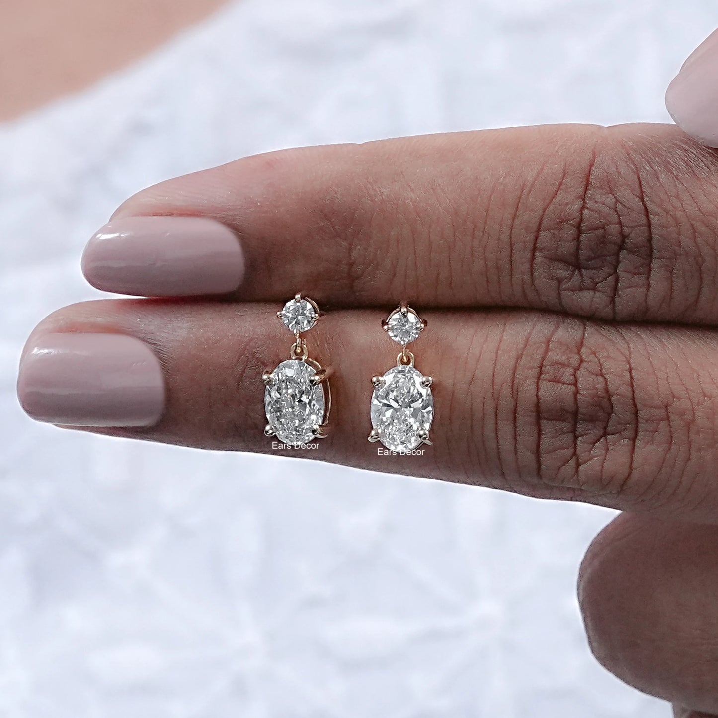 Oval And Round Diamond Drop Earrings