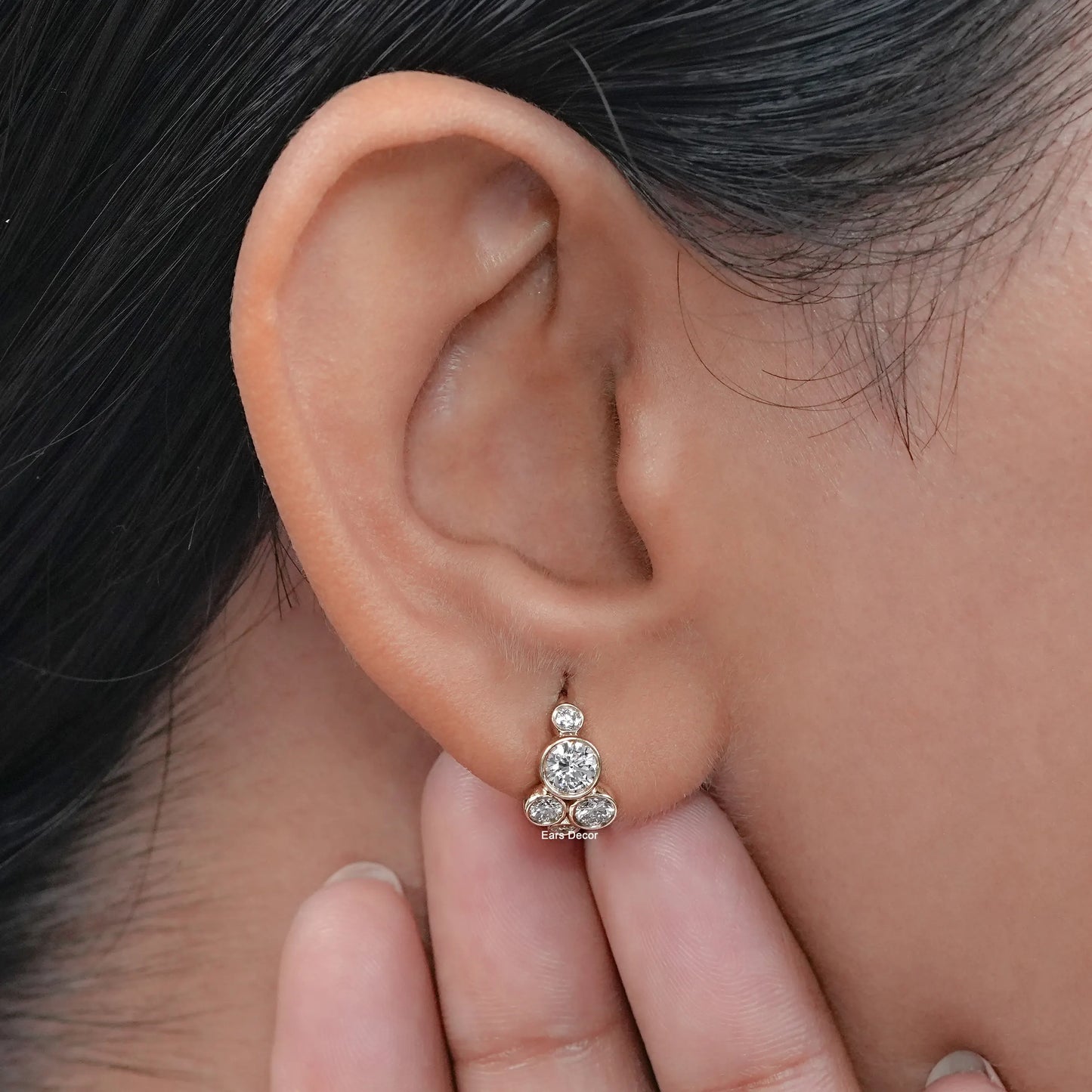 Round Diamond Bubble Style Hoop Earrings